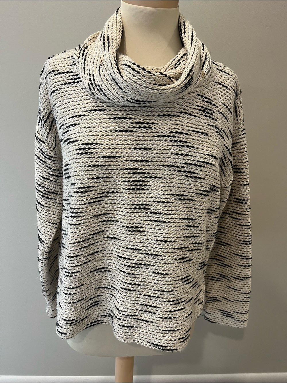LOFT Black & Cream Marled Cowl Neck Sweater